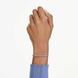 Matrix Tennis bracelet Mixed round cuts, Blue, Rhodium plated