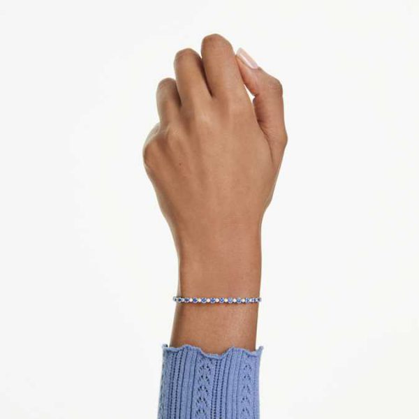 Matrix Tennis bracelet Mixed round cuts, Blue, Rhodium plated
