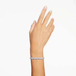 Matrix Tennis bracelet Pear cut, White, Rhodium plated