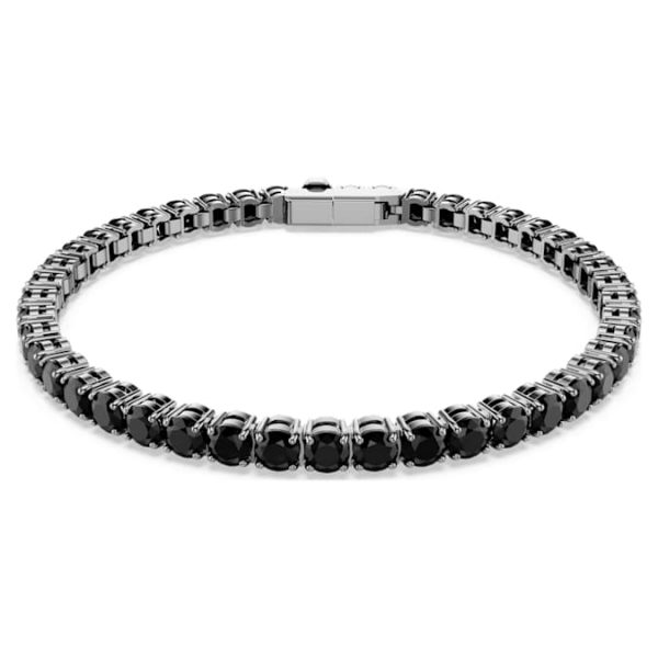 Matrix Tennis bracelet Round cut, Black, Ruthenium plated - Image 2