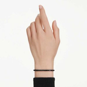 Matrix Tennis bracelet Round cut, Black, Ruthenium plated
