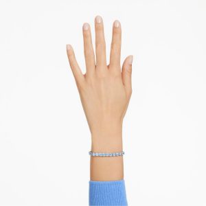Matrix Tennis bracelet Round cut, Blue, Rhodium plated