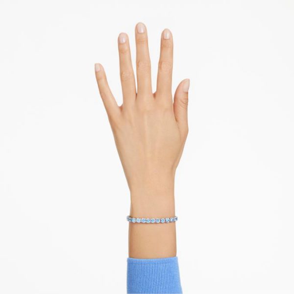 Matrix Tennis bracelet Round cut, Blue, Rhodium plated