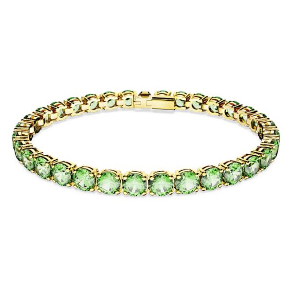 Matrix Tennis bracelet Round cut, Green, Gold-tone plated - Image 2