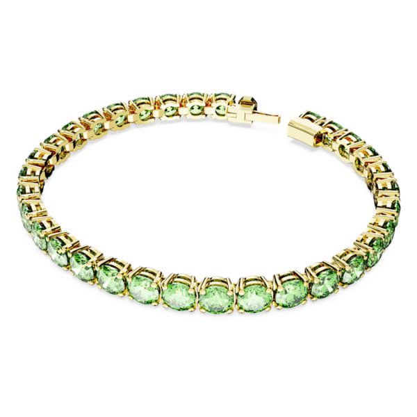 Matrix Tennis bracelet Round cut, Green, Gold-tone plated - Image 3