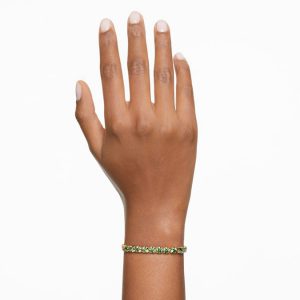 Matrix Tennis bracelet Round cut, Green, Gold-tone plated