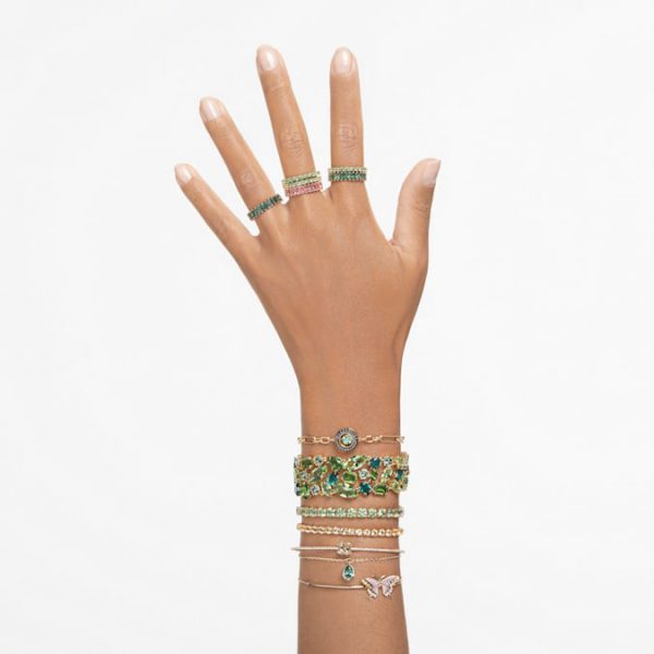 Matrix Tennis bracelet Round cut, Green, Gold-tone plated - Image 6