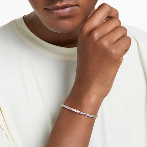 Matrix Tennis bracelet Round cut, Multicolored, Gold-tone plated - Image 6