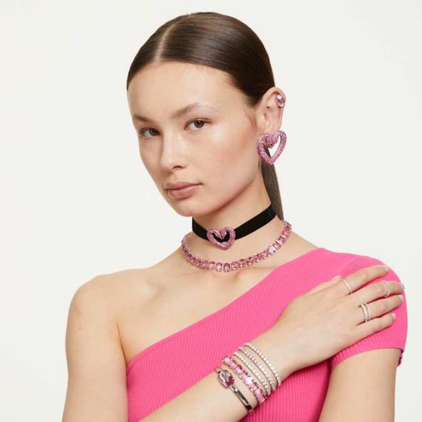 Matrix Tennis bracelet Round cut, Pink, Rhodium plated - Image 6
