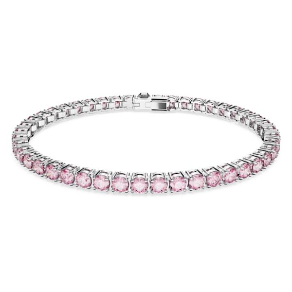 Matrix Tennis bracelet Round cut, Pink, Rhodium plated - Image 2