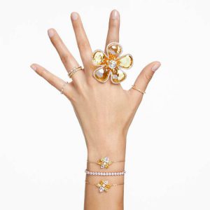 Matrix Tennis bracelet Round cut, White, Gold-tone plated