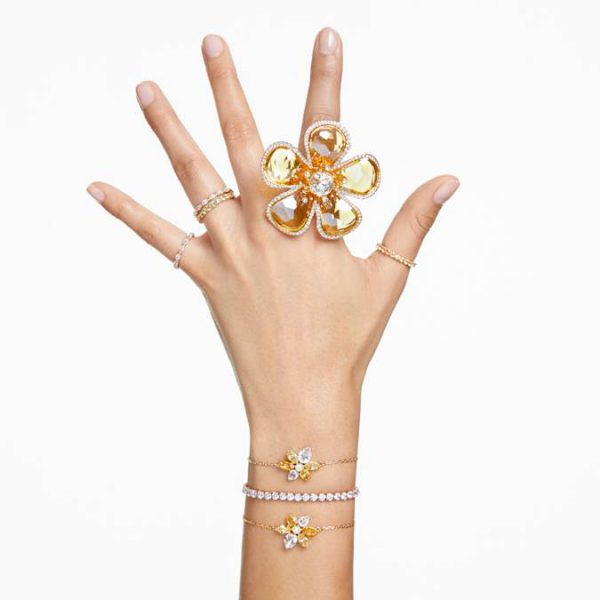 Matrix Tennis bracelet Round cut, White, Gold-tone plated