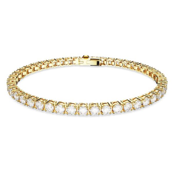 Matrix Tennis bracelet Round cut, White, Gold-tone plated - Image 2