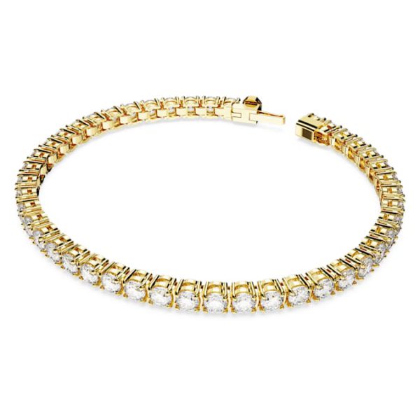Matrix Tennis bracelet Round cut, White, Gold-tone plated - Image 3