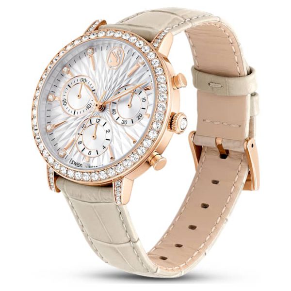 Matrix tennis chrono watch Swiss Made, Leather strap, Beige, Rose gold-tone finish - Image 2