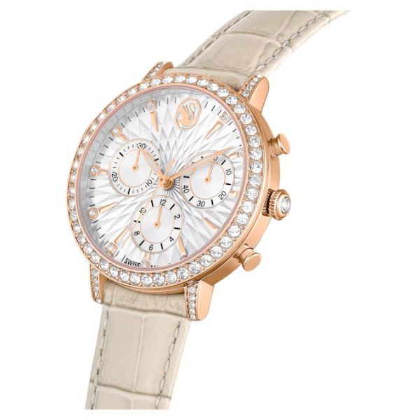 Matrix tennis chrono watch Swiss Made, Leather strap, Beige, Rose gold-tone finish - Image 4