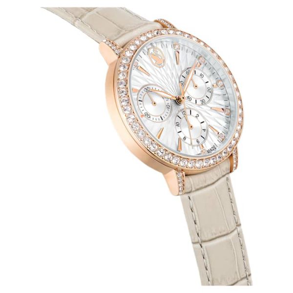 Matrix tennis chrono watch Swiss Made, Leather strap, Beige, Rose gold-tone finish - Image 5