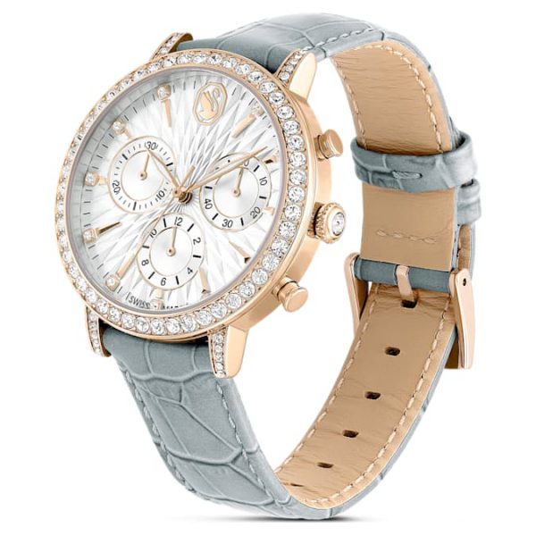 Matrix tennis chrono watch Swiss Made, Leather strap, Gray, Champagne gold-tone finish - Image 2