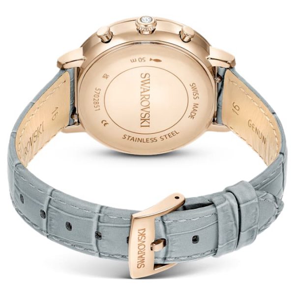 Matrix tennis chrono watch Swiss Made, Leather strap, Gray, Champagne gold-tone finish - Image 3