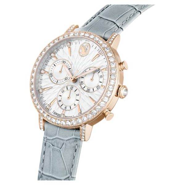 Matrix tennis chrono watch Swiss Made, Leather strap, Gray, Champagne gold-tone finish - Image 4