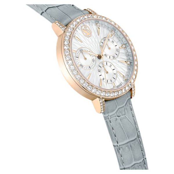Matrix tennis chrono watch Swiss Made, Leather strap, Gray, Champagne gold-tone finish - Image 5