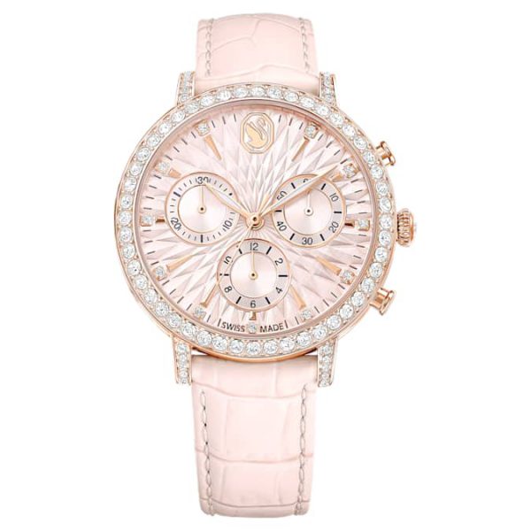Matrix tennis chrono watch Swiss Made, Leather strap, Pink, Rose gold-tone finish - Image 2