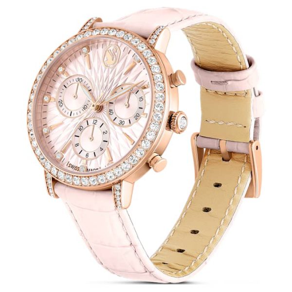 Matrix tennis chrono watch Swiss Made, Leather strap, Pink, Rose gold-tone finish - Image 3