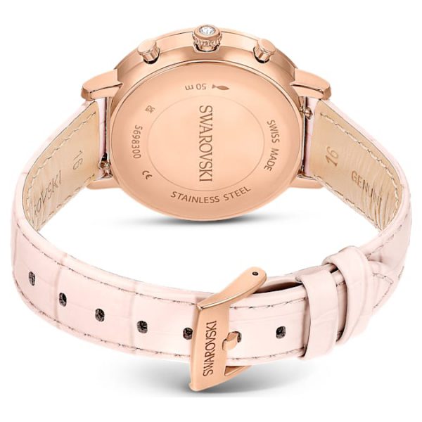 Matrix tennis chrono watch Swiss Made, Leather strap, Pink, Rose gold-tone finish - Image 4