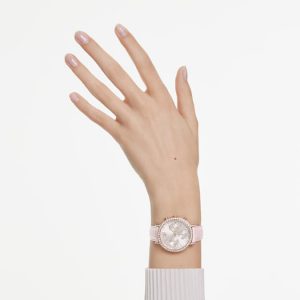 Matrix tennis chrono watch Swiss Made, Leather strap, Pink, Rose gold-tone finish