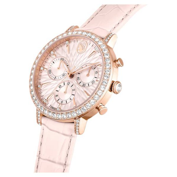Matrix tennis chrono watch Swiss Made, Leather strap, Pink, Rose gold-tone finish - Image 5