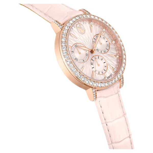 Matrix tennis chrono watch Swiss Made, Leather strap, Pink, Rose gold-tone finish - Image 6