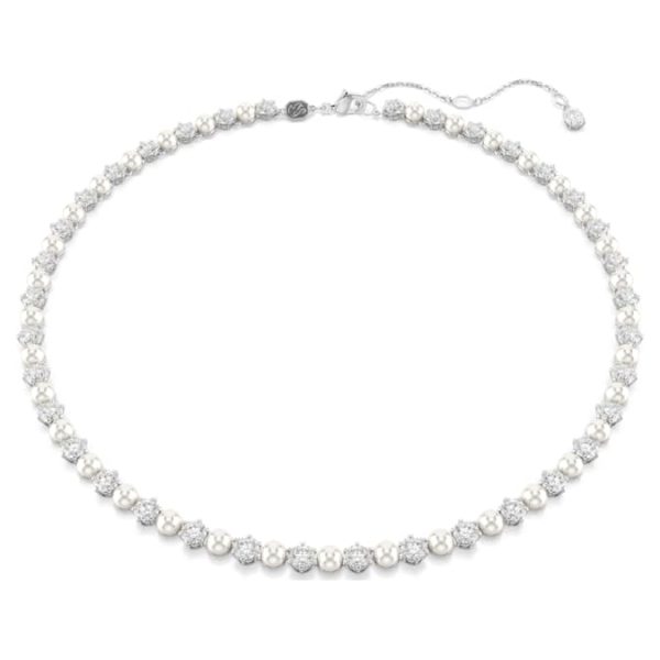 Matrix Tennis necklace Crystal pearl, Round cut, White, Rhodium plated - Image 2
