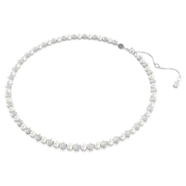 Matrix Tennis necklace Crystal pearl, Round cut, White, Rhodium plated - Image 3