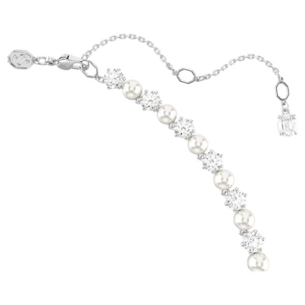 Matrix Tennis necklace Crystal pearl, Round cut, White, Rhodium plated - Image 4