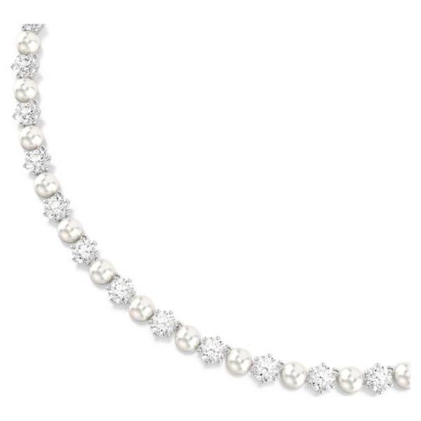 Matrix Tennis necklace Crystal pearl, Round cut, White, Rhodium plated - Image 5