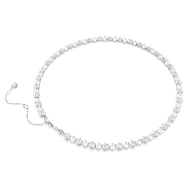 Matrix Tennis necklace Crystal pearl, Round cut, White, Rhodium plated - Image 6