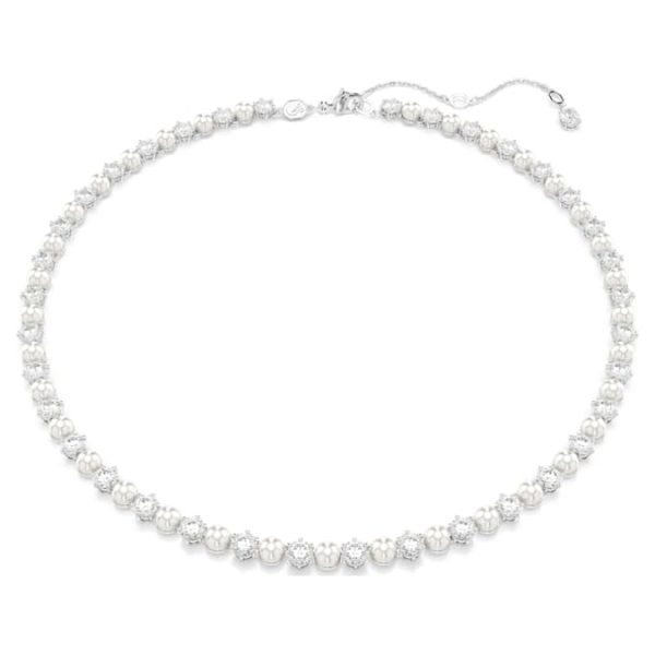 Matrix Tennis necklace Crystal pearl, Round cut, White, Rhodium plated - Image 8