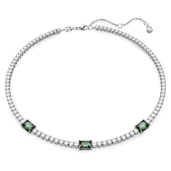 Matrix Tennis necklace Mixed cuts, Green, Rhodium plated - Image 2