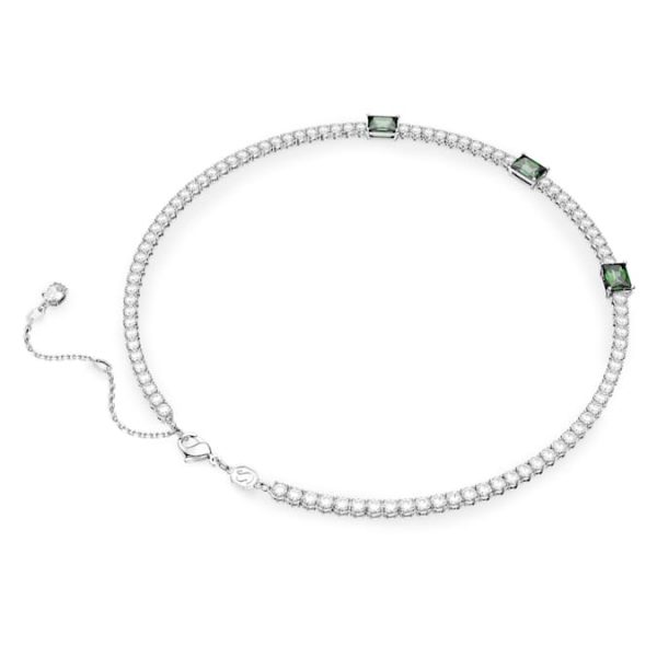 Matrix Tennis necklace Mixed cuts, Green, Rhodium plated - Image 5