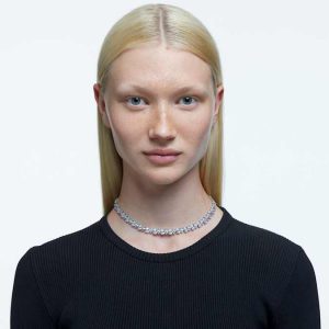 Matrix Tennis necklace Pear cut, White, Rhodium plated