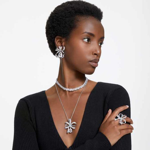 Matrix Tennis necklace Pear cut, White, Rhodium plated - Image 7