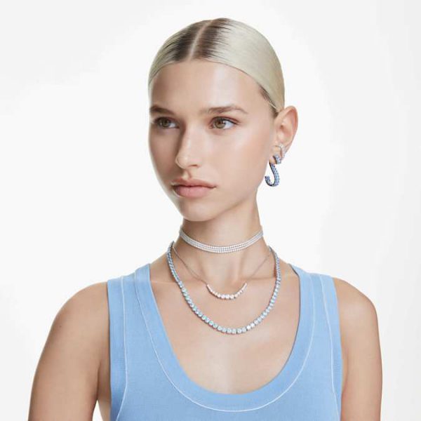 Matrix Tennis necklace Round cut, Medium, Blue, Rhodium plated - Image 6