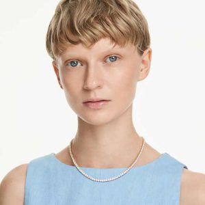 Matrix Tennis necklace Round cut, White, Gold-tone plated