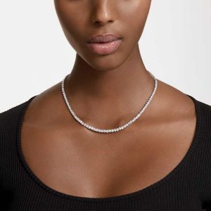Matrix Tennis necklace Round cut, White, Rhodium plated