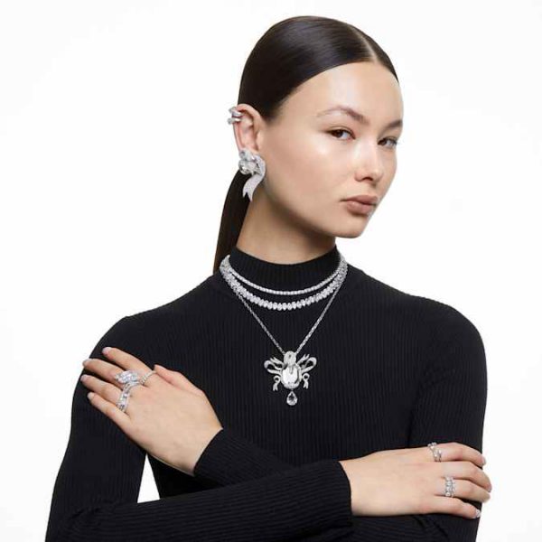 Matrix Tennis necklace Round cut, White, Rhodium plated - Image 6