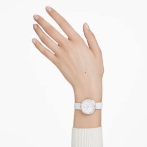Matrix tennis watch Swiss Made, Leather strap, White, Champagne gold-tone finish