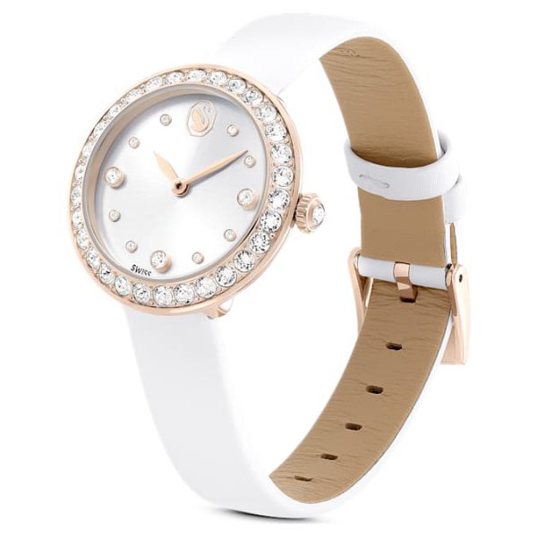Matrix tennis watch Swiss Made, Leather strap, White, Champagne gold-tone finish - Image 3