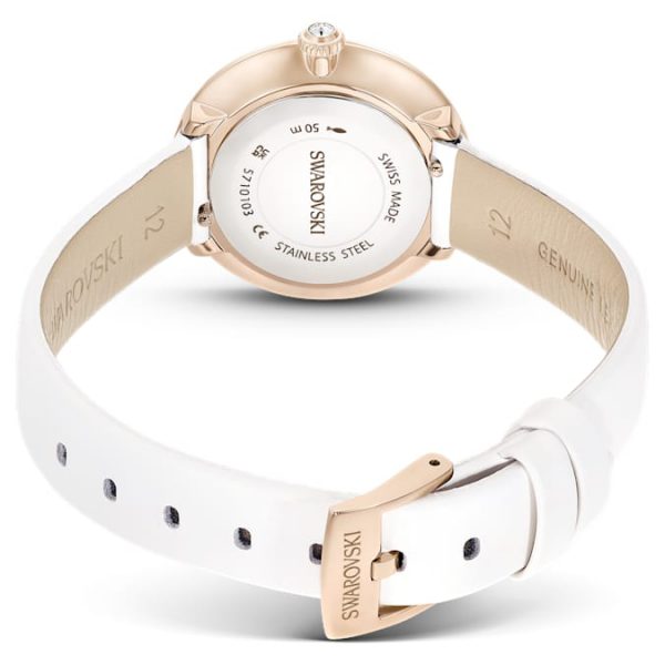 Matrix tennis watch Swiss Made, Leather strap, White, Champagne gold-tone finish - Image 4