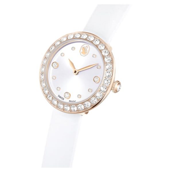 Matrix tennis watch Swiss Made, Leather strap, White, Champagne gold-tone finish - Image 5