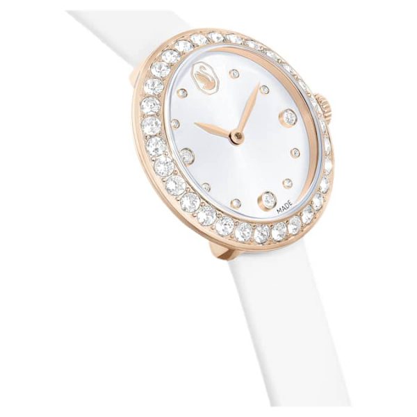 Matrix tennis watch Swiss Made, Leather strap, White, Champagne gold-tone finish - Image 6